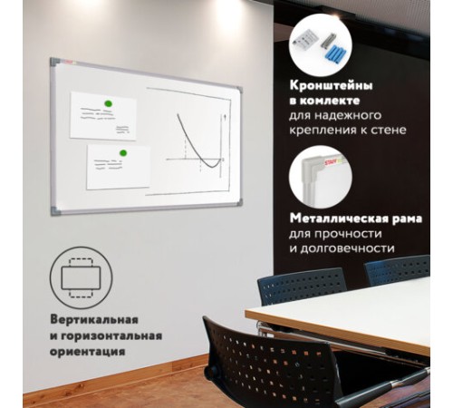 Доска магнитно-маркерная 60х90 см, металлическая рамка, STAFF ECO, 238137