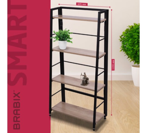Стеллаж BRABIX "Smart SH-007", 605х295х1193 мм, ЛОФТ, трапеция, складной, металл/ЛДСП дуб, каркас черный, 641872 Стеллаж BRABIX "Smart SH-007", 605х295х1193 мм, ЛОФТ, трапеция, складной, металл/ЛДСП дуб, каркас черный, 641872