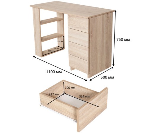 Стол письменный/компьютерный BRABIX "Scandi CD-016", 1100х500х750 мм, 4 ящика, дуб сонома, 641892, ЦБ013707-2 Стол письменный/компьютерный BRABIX "Scandi CD-016", 1100х500х750 мм, 4 ящика, дуб сонома, 641892, ЦБ013707-2