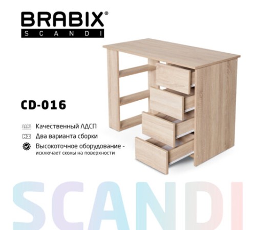 Стол письменный/компьютерный BRABIX "Scandi CD-016", 1100х500х750 мм, 4 ящика, дуб сонома, 641892, ЦБ013707-2 Стол письменный/компьютерный BRABIX "Scandi CD-016", 1100х500х750 мм, 4 ящика, дуб сонома, 641892, ЦБ013707-2