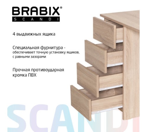 Стол письменный/компьютерный BRABIX "Scandi CD-016", 1100х500х750 мм, 4 ящика, дуб сонома, 641892, ЦБ013707-2 Стол письменный/компьютерный BRABIX "Scandi CD-016", 1100х500х750 мм, 4 ящика, дуб сонома, 641892, ЦБ013707-2