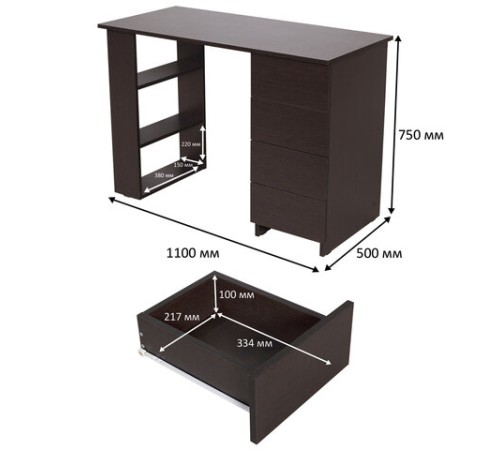 Стол письменный/компьютерный BRABIX "Scandi CD-016", 1100х500х750мм, 4 ящика, венге, 641893, ЦБ013707-3 Стол письменный/компьютерный BRABIX "Scandi CD-016", 1100х500х750мм, 4 ящика, венге, 641893, ЦБ013707-3