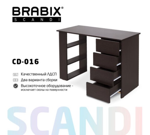 Стол письменный/компьютерный BRABIX "Scandi CD-016", 1100х500х750мм, 4 ящика, венге, 641893, ЦБ013707-3 Стол письменный/компьютерный BRABIX "Scandi CD-016", 1100х500х750мм, 4 ящика, венге, 641893, ЦБ013707-3