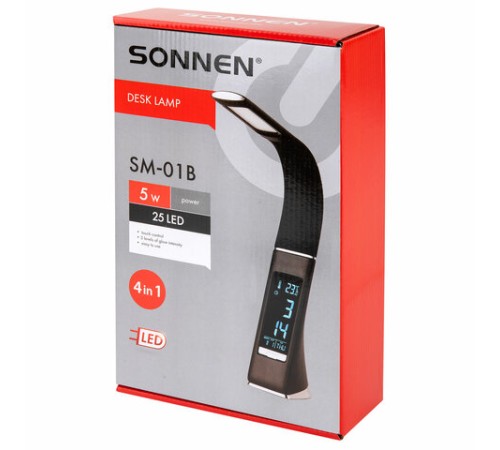Настольная лампа / светильник SONNEN SM-01B на подставке, LCD-экран, СВЕТОДИОДНАЯ, 5 Вт, черный, 238232 Настольная лампа / светильник SONNEN SM-01B на подставке, LCD-экран, СВЕТОДИОДНАЯ, 5 Вт, черный, 238232