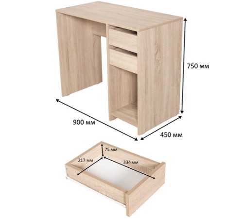 Стол письменный/компьютерный BRABIX "Scandi CD-017", 900х450х750 мм, 2 ящика, дуб сонома, 641895, ЦБ013706-2 Стол письменный/компьютерный BRABIX "Scandi CD-017", 900х450х750 мм, 2 ящика, дуб сонома, 641895, ЦБ013706-2