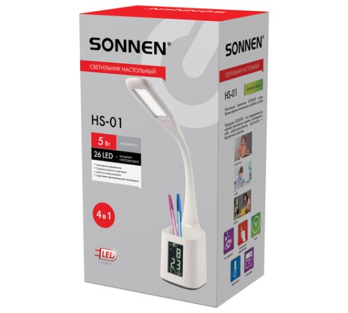 Настольная лампа / светильник SONNEN HS-01 на подставке, LCD-экран, СВЕТОДИОДНАЯ, 5 Вт, белый, 238234 Настольная лампа / светильник SONNEN HS-01 на подставке, LCD-экран, СВЕТОДИОДНАЯ, 5 Вт, белый, 238234