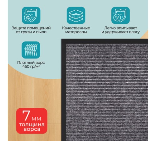Коврик придверный 60х90 см, СЕРЫЙ, влаго-грязезащитный, 450 г/м2, ребристый, PRIMILA (ПРИМИЛА) EXTRA, 701024 Коврик придверный 60х90 см, СЕРЫЙ, влаго-грязезащитный, 450 г/м2, ребристый, PRIMILA (ПРИМИЛА) EXTRA, 701024