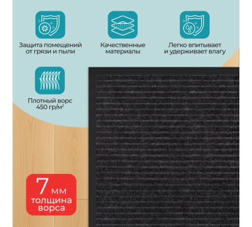 Коврик придверный 40х60 см, ЧЕРНЫЙ, влаго-грязезащитный, 450 г/м2, ребристый, PRIMILA (ПРИМИЛА) EXTRA, 701027 Коврик придверный 40х60 см, ЧЕРНЫЙ, влаго-грязезащитный, 450 г/м2, ребристый, PRIMILA (ПРИМИЛА) EXTRA, 701027