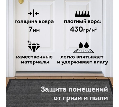 Коврик придверный 50х80 см, СЕРЫЙ, влаго-грязезащитный, 430 г/м2, ребристый, ЛЮБАША СТАНДАРТ, 701033 Коврик придверный 50х80 см, СЕРЫЙ, влаго-грязезащитный, 430 г/м2, ребристый, ЛЮБАША СТАНДАРТ, 701033