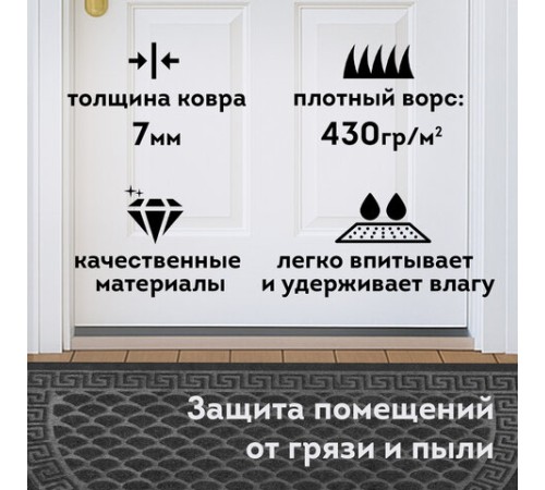 Коврик придверный 60х90 см, СЕРЫЙ, грязезащитный, 430 г/м2, ПОЛУКРУГ, фактурный рисунок ЧЕШУЙКИ, ЛЮБАША, 701052 Коврик придверный 60х90 см, СЕРЫЙ, грязезащитный, 430 г/м2, ПОЛУКРУГ, фактурный рисунок ЧЕШУЙКИ, ЛЮБАША, 701052