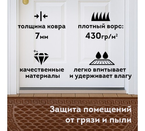 Коврик придверный 60х90 см, ВЕНГЕ, грязезащитный, 430 г/м2, ПОЛУКРУГ, фактурный ЧЕШУЙКИ, ЛЮБАША, 701053 Коврик придверный 60х90 см, ВЕНГЕ, грязезащитный, 430 г/м2, ПОЛУКРУГ, фактурный ЧЕШУЙКИ, ЛЮБАША, 701053