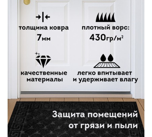 Коврик придверный 40х60 см, ЧЕРНЫЙ, грязезащитный, 430 г/м2, фактурный рисунок ЧЕШУЙКИ, ЛЮБАША, 701057 Коврик придверный 40х60 см, ЧЕРНЫЙ, грязезащитный, 430 г/м2, фактурный рисунок ЧЕШУЙКИ, ЛЮБАША, 701057