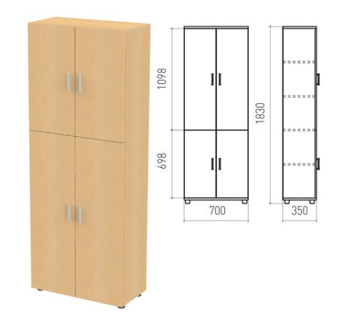 Шкаф закрытый "Канц", 700х350х1830 мм, цвет бук невский (КОМПЛЕКТ)