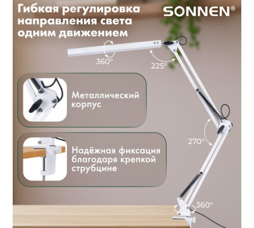Настольная лампа-светильник SONNEN ST-001, струбцина, LED, 14 Вт, 3 режима цветовой температуры, металлический корпус, 70 см, 238498 Настольная лампа-светильник SONNEN ST-001, струбцина, LED, 14 Вт, 3 режима цветовой температуры, металлический корпус, 70 см, 238498