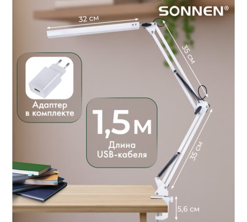 Настольная лампа-светильник SONNEN ST-001, струбцина, LED, 14 Вт, 3 режима цветовой температуры, металлический корпус, 70 см, 238498 Настольная лампа-светильник SONNEN ST-001, струбцина, LED, 14 Вт, 3 режима цветовой температуры, металлический корпус, 70 см, 238498