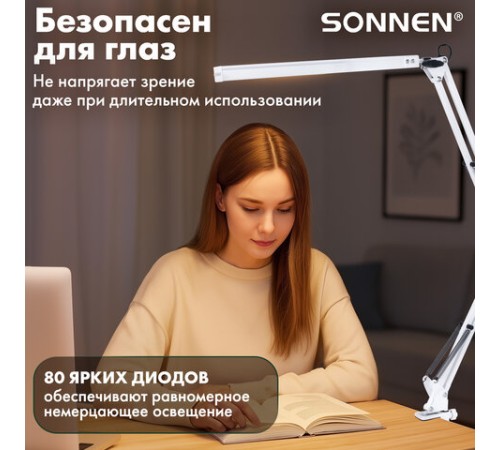 Настольная лампа-светильник SONNEN ST-001, струбцина, LED, 14 Вт, 3 режима цветовой температуры, металлический корпус, 70 см, 238498 Настольная лампа-светильник SONNEN ST-001, струбцина, LED, 14 Вт, 3 режима цветовой температуры, металлический корпус, 70 см, 238498