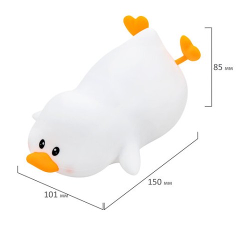 Ночник силиконовый LED "Утка" 101x150x85 мм, белый свет/RGB, таймер, изменение уровней яркости, USB, аккум.1200 мАч DASWERK (ДАСВЕРК) 238936