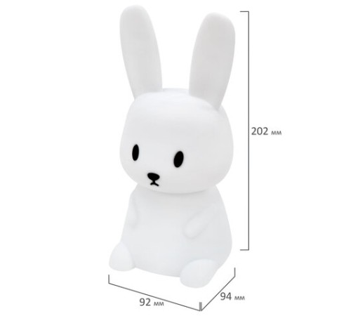 Ночник силиконовый LED "Ушастый Заяц" 94x92x202 мм, белый свет/RGB, таймер, USB, аккумулятор 1200 мАч, DASWERK (ДАСВЕРК), 238939