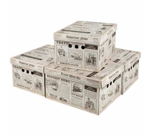 Короб для хранения из плотного микрогофрокартона 330х250х185 мм, КОМПЛЕКТ 4 шт., BRAUBERG HOME "Газета", 271814 Короб для хранения из плотного микрогофрокартона 330х250х185 мм, КОМПЛЕКТ 4 шт., BRAUBERG HOME "Газета", 271814