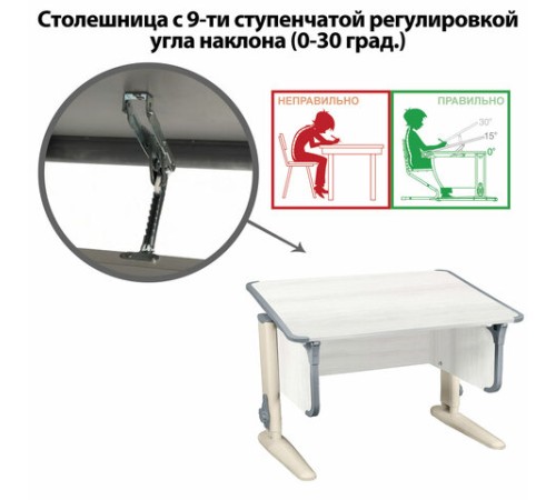 Стол-парта регулируемый "ДЭМИ" СУТ.43, 1000х550х530-815 мм, бежевый каркас, пластик серый, рамух белый (КОМПЛЕКТ) Стол-парта регулируемый "ДЭМИ" СУТ.43, 1000х550х530-815 мм, бежевый каркас, пластик серый, рамух белый (КОМПЛЕКТ)
