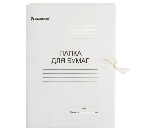 Папка для бумаг с завязками картонная BRAUBERG, 440 г/м2, до 200 листов, 110926