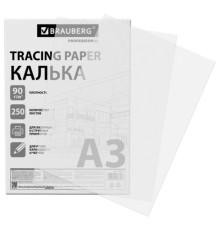Калька А3 ВЫСОКОЙ ПРОЗРАЧНОСТИ, ПЛОТНАЯ, для печати и творчества, 90 г/м2, 250 листов, BRAUBERG, 116641
