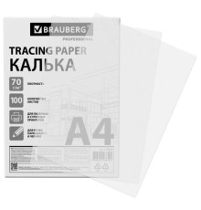 Калька А4 ВЫСОКОЙ ПРОЗРАЧНОСТИ, ПЛОТНАЯ, для печати и творчества, 70 г/м2, 100 листов, BRAUBERG, 116642