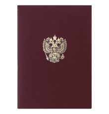 Папка адресная бумвинил с гербом России, формат А4, бордовая, индивидуальная упаковка, STAFF 