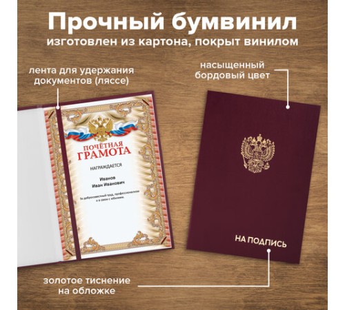 Папка адресная бумвинил "НА ПОДПИСЬ" с гербом России, А4, бордовая, индивидуальная упаковка, STAFF "Basic", 129626 Папка адресная бумвинил "НА ПОДПИСЬ" с гербом России, А4, бордовая, индивидуальная упаковка, STAFF "Basic", 129626