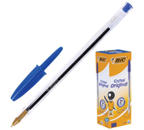 Ручка шариковая BIC "Cristal", СИНЯЯ, корпус прозрачный, узел 1 мм, линия письма 0,32 мм, 847898/528921