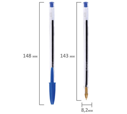 Ручка шариковая BIC "Cristal", СИНЯЯ, корпус прозрачный, узел 1 мм, линия письма 0,32 мм, 847898/528921