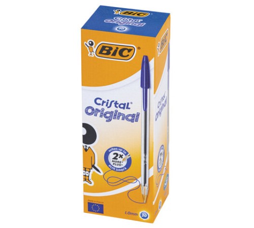 Ручка шариковая BIC "Cristal", СИНЯЯ, корпус прозрачный, узел 1 мм, линия письма 0,32 мм, 847898/528921