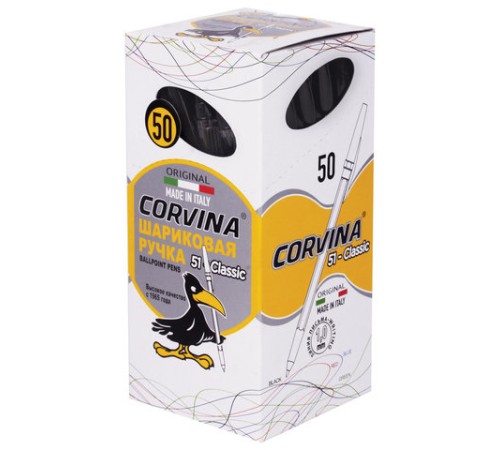 Ручка шариковая CORVINA (Италия) "51 Classic", ЧЕРНАЯ, корпус прозрачный, узел 1 мм, линия письма 0,7 мм, 40163/01