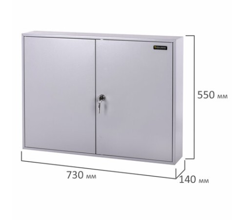 Шкафчик (Ключница) на 300 ключей BRAUBERG, 730х550х140 мм, с замком, +300 брелоков, серый, 290341