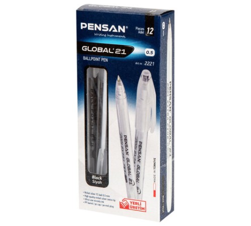 Ручка шариковая масляная PENSAN "Global-21", ЧЕРНАЯ, корпус прозрачный, узел 0,5 мм, линия письма 0,3 мм, 2221 Ручка шариковая масляная PENSAN "Global-21", ЧЕРНАЯ, корпус прозрачный, узел 0,5 мм, линия письма 0,3 мм, 2221