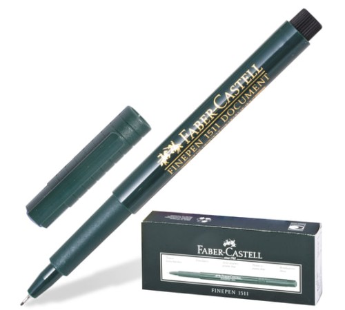Ручка капиллярная (линер) FABER-CASTELL "Finepen 1511", ЧЕРНАЯ, корпус темно-зеленый, линия 0,4 мм, 151199