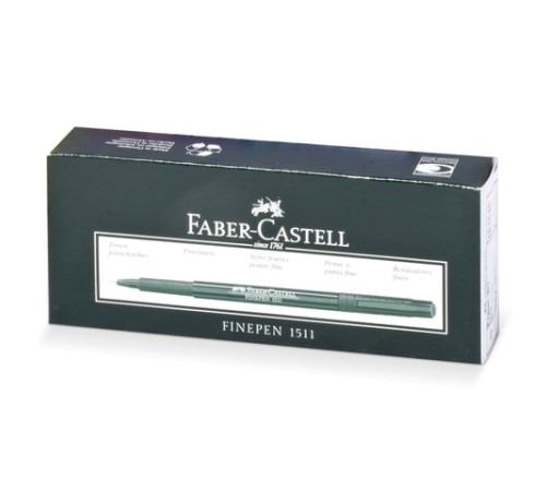 Ручка капиллярная (линер) FABER-CASTELL "Finepen 1511", ЧЕРНАЯ, корпус темно-зеленый, линия 0,4 мм, 151199