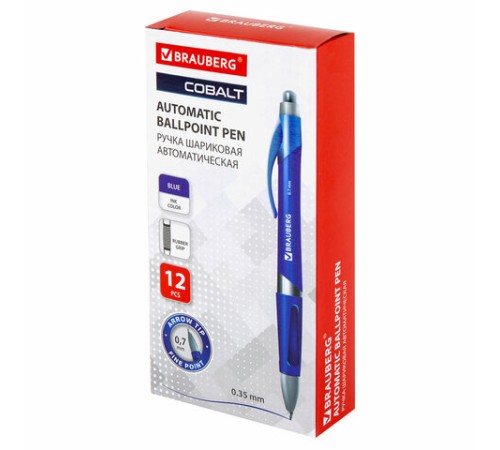 Ручка шариковая автоматическая с грипом BRAUBERG "Cobalt", СИНЯЯ, корпус синий, узел 0,7 мм, линия письма 0,35 мм, 141068 Ручка шариковая автоматическая с грипом BRAUBERG "Cobalt", СИНЯЯ, корпус синий, узел 0,7 мм, линия письма 0,35 мм, 141068