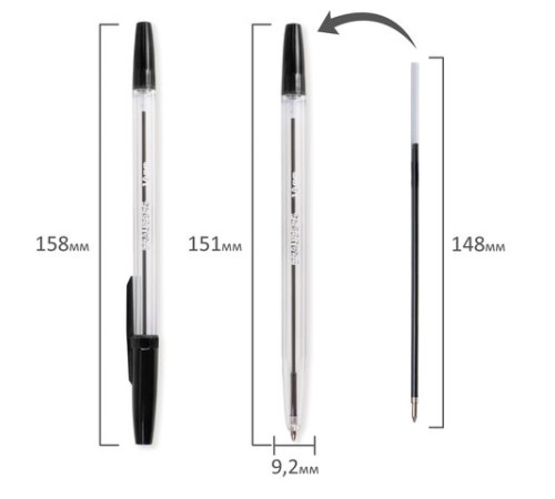 Ручка шариковая BRAUBERG "Line", ЧЕРНАЯ, корпус прозрачный, узел 1 мм, линия письма 0,5 мм, 141098