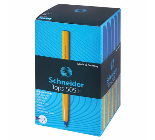 Ручка шариковая SCHNEIDER (Германия) "Tops 505 F", СИНЯЯ, корпус желтый, узел 0,8 мм, линия письма 0,4 мм, 150503 Ручка шариковая SCHNEIDER (Германия) "Tops 505 F", СИНЯЯ, корпус желтый, узел 0,8 мм, линия письма 0,4 мм, 150503