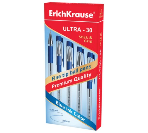 Ручка шариковая масляная с грипом ERICH KRAUSE "Ultra-30", СИНЯЯ, корпус прозрачный, узел 0,7 мм, линия письма 0,26 мм, 19613 Ручка шариковая масляная с грипом ERICH KRAUSE "Ultra-30", СИНЯЯ, корпус прозрачный, узел 0,7 мм, линия письма 0,26 мм, 19613