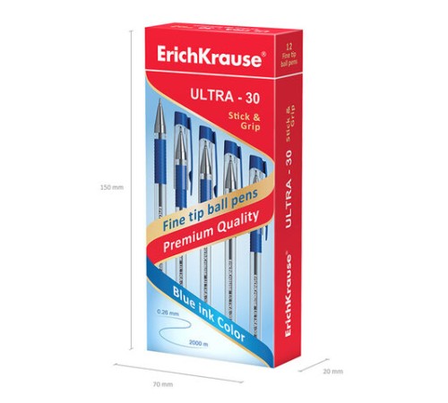 Ручка шариковая масляная с грипом ERICH KRAUSE "Ultra-30", СИНЯЯ, корпус прозрачный, узел 0,7 мм, линия письма 0,26 мм, 19613 Ручка шариковая масляная с грипом ERICH KRAUSE "Ultra-30", СИНЯЯ, корпус прозрачный, узел 0,7 мм, линия письма 0,26 мм, 19613