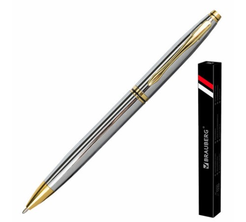Ручка подарочная шариковая BRAUBERG "De Luxe Silver", корпус серебристый, узел 1 мм, линия письма 0,7 мм, синяя, 141414 Ручка подарочная шариковая BRAUBERG "De Luxe Silver", корпус серебристый, узел 1 мм, линия письма 0,7 мм, синяя, 141414