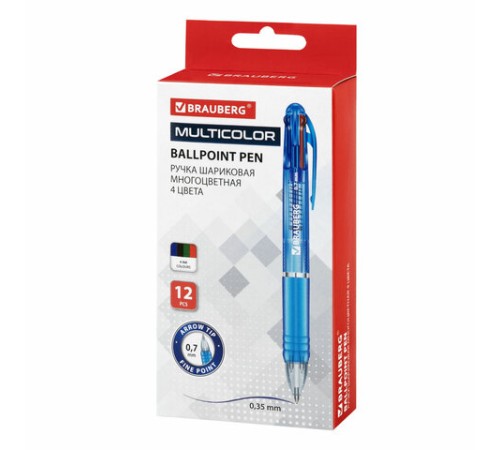 Ручка многоцветная шариковая автоматическая BRAUBERG "MULTICOLOR", 4 ЦВЕТА, линия письма 0,35 мм, 141513