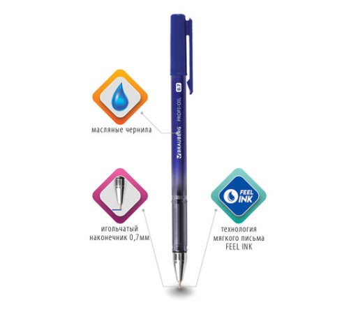 Ручка шариковая масляная BRAUBERG "Profi-Oil", СИНЯЯ, корпус с печатью, узел 0,7 мм, линия письма 0,35 мм, 141632 Ручка шариковая масляная BRAUBERG "Profi-Oil", СИНЯЯ, корпус с печатью, узел 0,7 мм, линия письма 0,35 мм, 141632