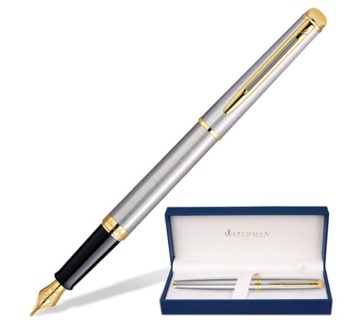 Ручка подарочная перьевая WATERMAN "Hemisphere Stainless Steel GT", серебристый корпус, позолоченные детали, синяя, S0920310 Ручка подарочная перьевая WATERMAN "Hemisphere Stainless Steel GT", серебристый корпус, позолоченные детали, синяя, S0920310