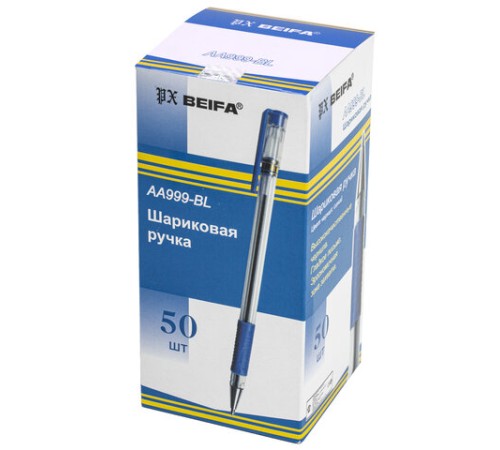 Ручка шариковая с грипом BEIFA (Бэйфа), СИНЯЯ, корпус прозрачный, узел 0,7 мм, линия письма 0,5 мм, AA999-BL Ручка шариковая с грипом BEIFA (Бэйфа), СИНЯЯ, корпус прозрачный, узел 0,7 мм, линия письма 0,5 мм, AA999-BL