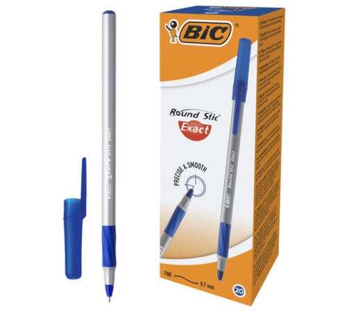 Ручка шариковая с грипом BIC "Round Stic Exact", СИНЯЯ, корпус серый, узел 0,7 мм, линия письма 0,28 мм, 918543 Ручка шариковая с грипом BIC "Round Stic Exact", СИНЯЯ, корпус серый, узел 0,7 мм, линия письма 0,28 мм, 918543