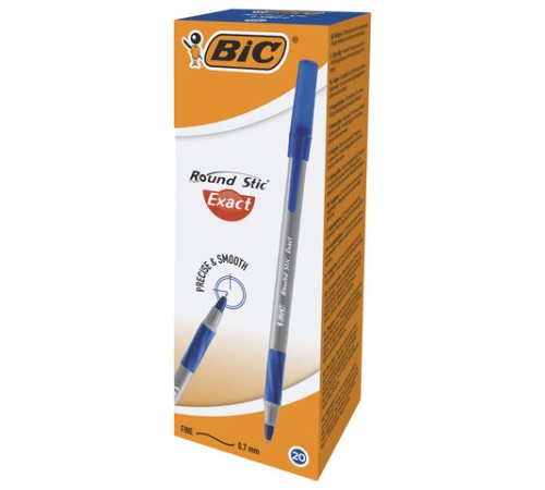 Ручка шариковая с грипом BIC "Round Stic Exact", СИНЯЯ, корпус серый, узел 0,7 мм, линия письма 0,28 мм, 918543 Ручка шариковая с грипом BIC "Round Stic Exact", СИНЯЯ, корпус серый, узел 0,7 мм, линия письма 0,28 мм, 918543