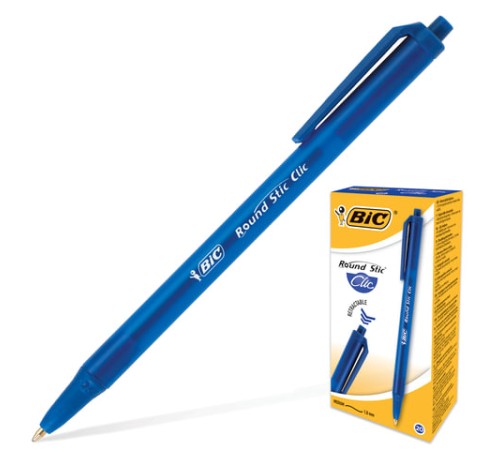 Ручка шариковая автоматическая BIC "Round Stic Clic", СИНЯЯ, узел 1 мм, линия письма 0,32 мм, 926376